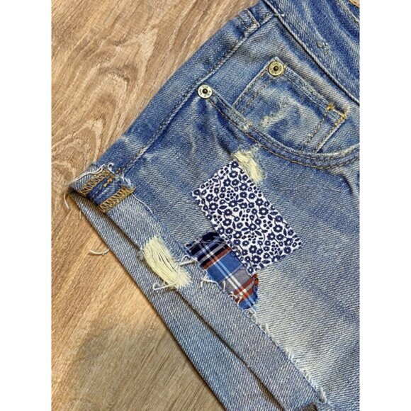 Y2K Abercrombie & Fitch Micro Mini Distressed Patchwork Denim Shorts Size‎ 0 NWT - Picture 5 of 7